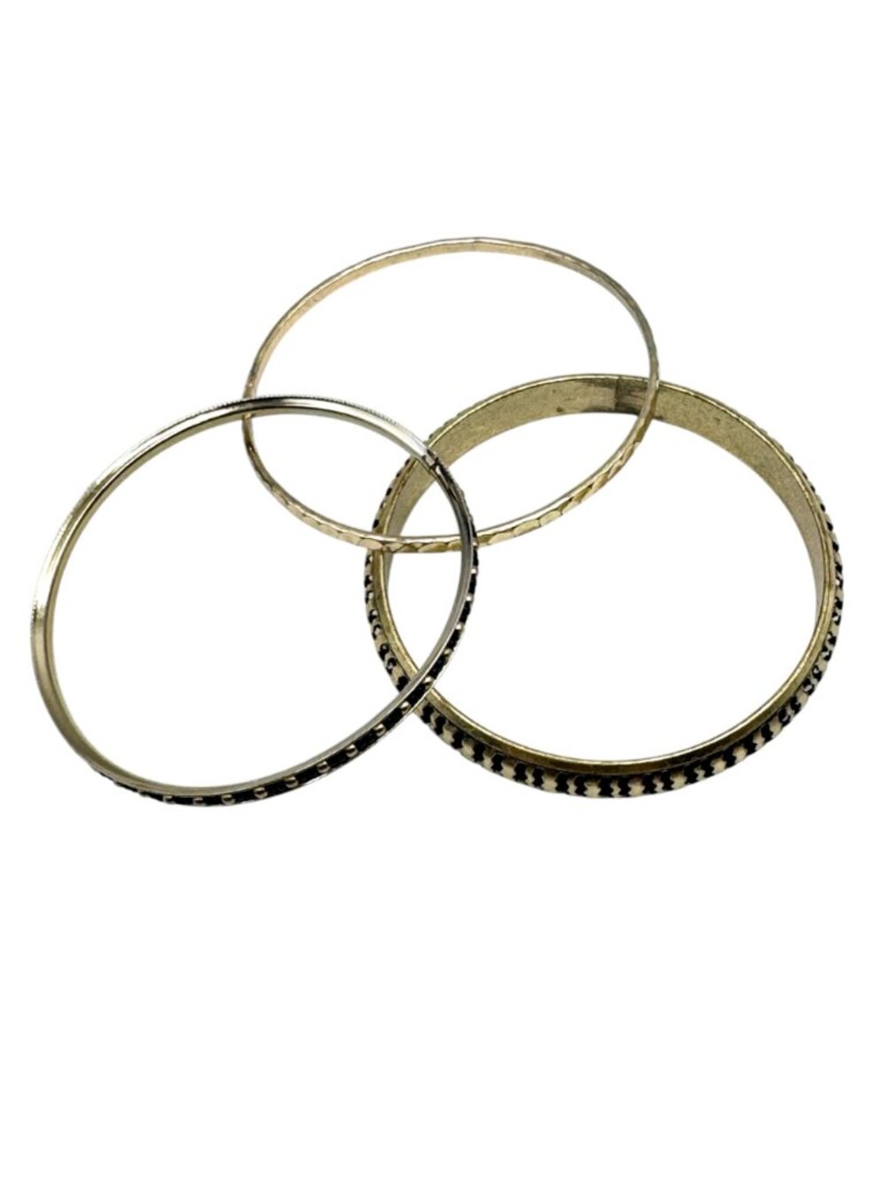 Chunky Brass & Metal Bracelet Stack of 4 - Cuff and Bangles BOHO Vintage - Picture 4 of 10
